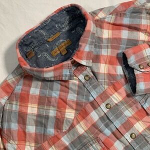 Jachs‎ Girlfriend BEA Womens 2X Western Pearl Snap Flannel Shirt Pink Gray Plaid